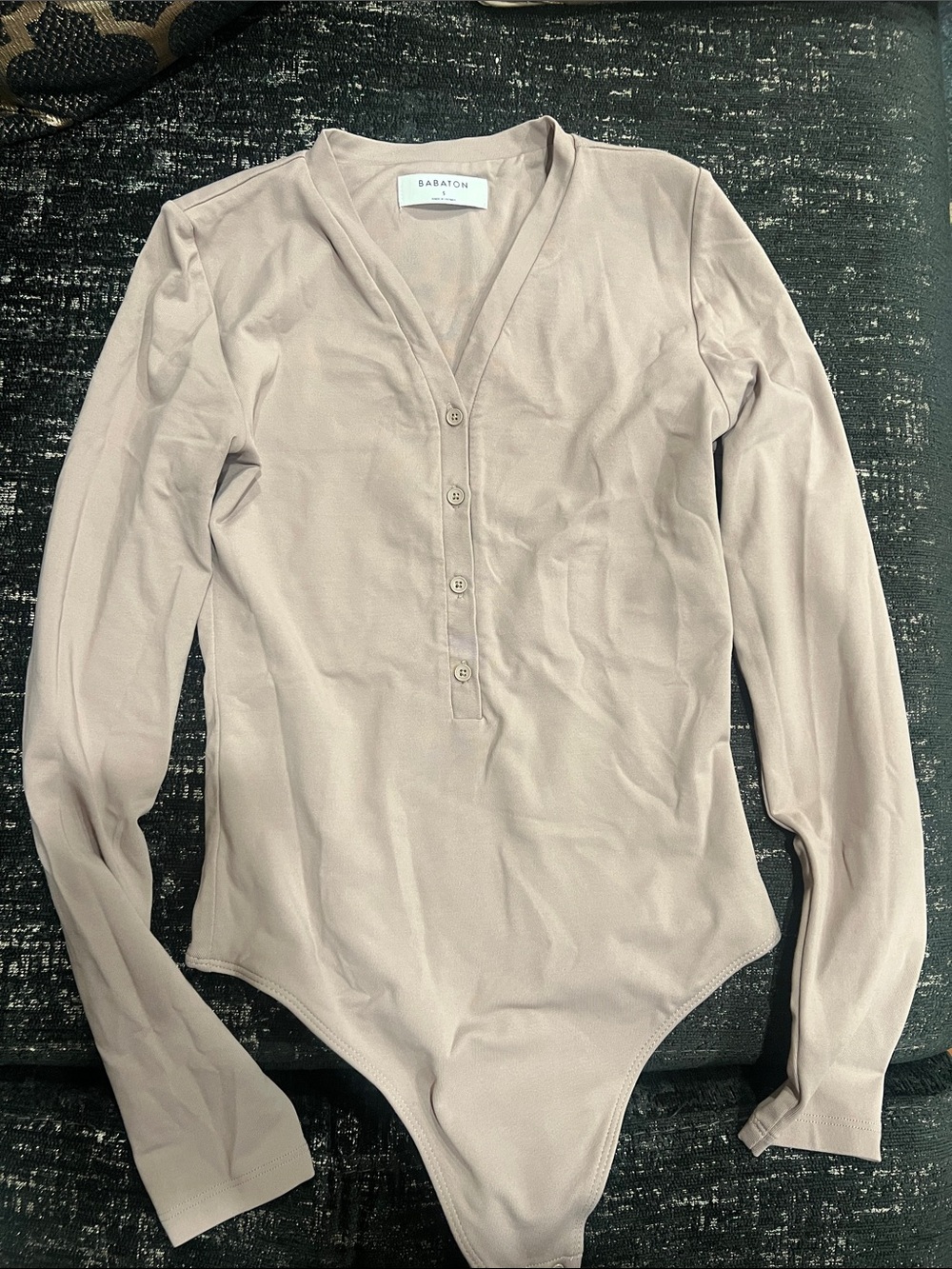 Babaton V-Neck Henley Bodysuit in Light Taupe